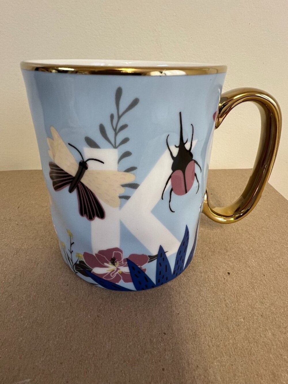 SH Home Mug Butterfly Floral Personalized Letter K Bug Electroplate 16oz Cup